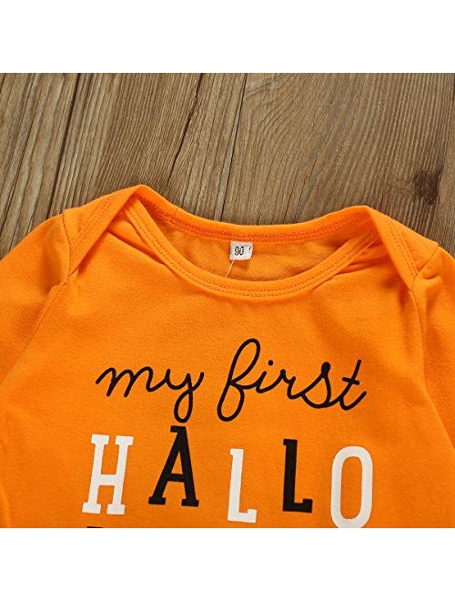 Toddler Infant Baby Boy Girl Halloween Pumpkin Costumes Sleeveless Romper Outfit with Hat