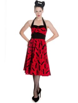 Hell Bunny Red Black Bat Gothic Rockabilly Halloween 50's Dress XS-L