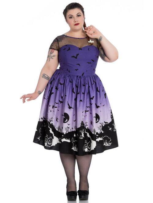 Hell Bunny Plus Size Purple Halloween Haunt Gothic Retro 50's Dress 1X 2X 3X