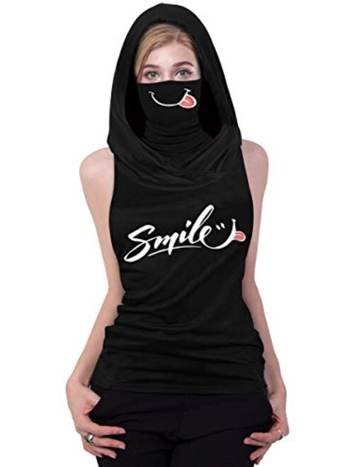 Ainuno Funny Sleeveless Hoodie Shirts with Mask Earlooped for Running Workout and Halloween Cosplay