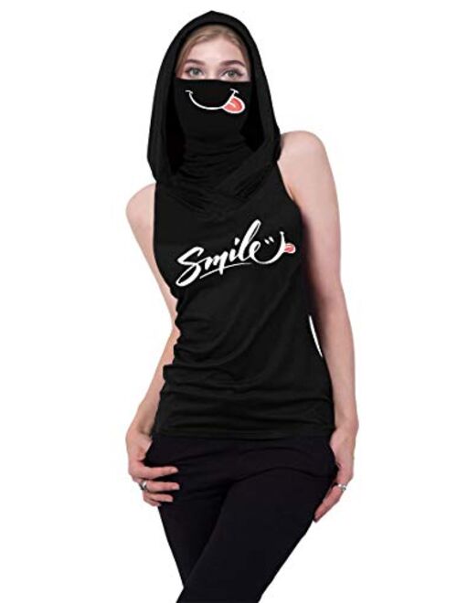 Ainuno Funny Sleeveless Hoodie Shirts with Mask Earlooped for Running Workout and Halloween Cosplay