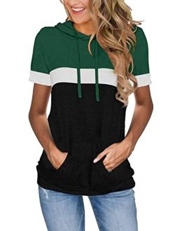 Lylinan Womens Hoodies Tops Casual Long Sleeve Color Block Drawstring Tunic Sweatshirt Pullover Blouse Top