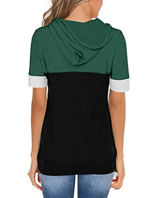 Lylinan Womens Hoodies Tops Casual Long Sleeve Color Block Drawstring Tunic Sweatshirt Pullover Blouse Top