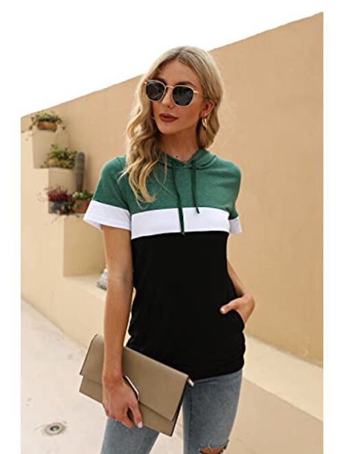 Lylinan Womens Hoodies Tops Casual Long Sleeve Color Block Drawstring Tunic Sweatshirt Pullover Blouse Top