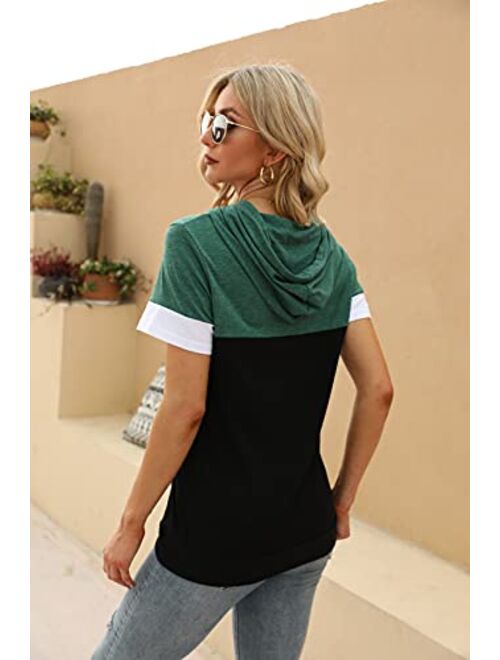 Lylinan Womens Hoodies Tops Casual Long Sleeve Color Block Drawstring Tunic Sweatshirt Pullover Blouse Top