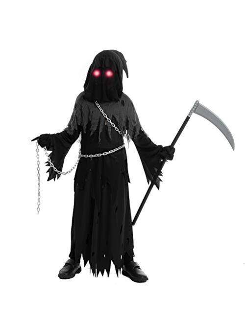 Spooktacular Creations Child Unisex Glowing Eyes Reaper Costume for Creepy Phantom Halloween Costume