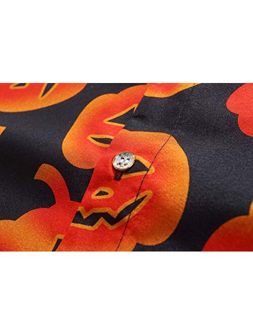 SSLR Big Boys' Fun Button Down Short Sleeve Halloween Shirt
