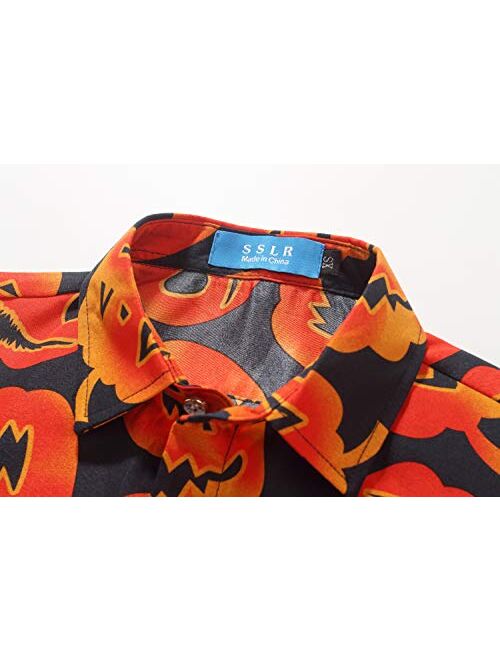 SSLR Big Boys' Fun Button Down Short Sleeve Halloween Shirt