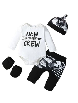 puseky 4pcs Newborn Baby Boys Clothes Skull Romper+Pants+Hat+Mitten Baby Boy Halloween Outfit Set