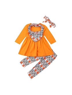 Toddler Baby Girl Halloween Outfits Long Sleeve Top Dress+Legging Pants+Headband Pumpkin Clothes Set 12M-7Y