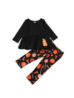 Toddler Baby Girls Clothes Halloween Ghost Tassels Top Dress+Floral Pants Trousers Set Outfits