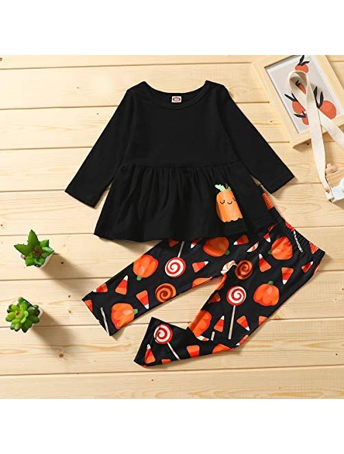 Toddler Baby Girls Clothes Halloween Ghost Tassels Top Dress+Floral Pants Trousers Set Outfits