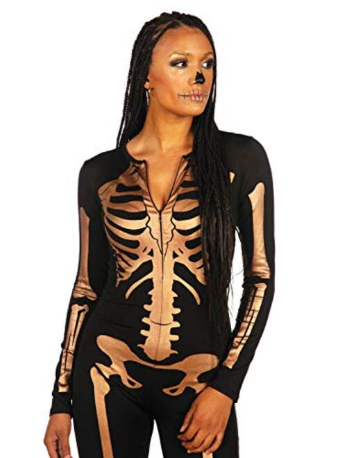 Tipsy Elves Women's Gold Skeleton Bodysuit - Golden Skeleton Halloween Costume