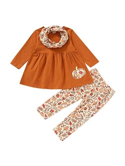 3Pcs Kids Baby Girls Halloween/Thanksgiving Clothes Pumpkin/Turkey T-Shirt Top Dress+Pants+Headband Outfit Set Winter