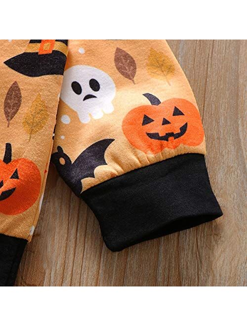 Halloween Outfit Toddler Baby Boys Girls Halloween Clothes Ghost Pumpkin Top + Long Pant + Hat 3pcs Outfit Set