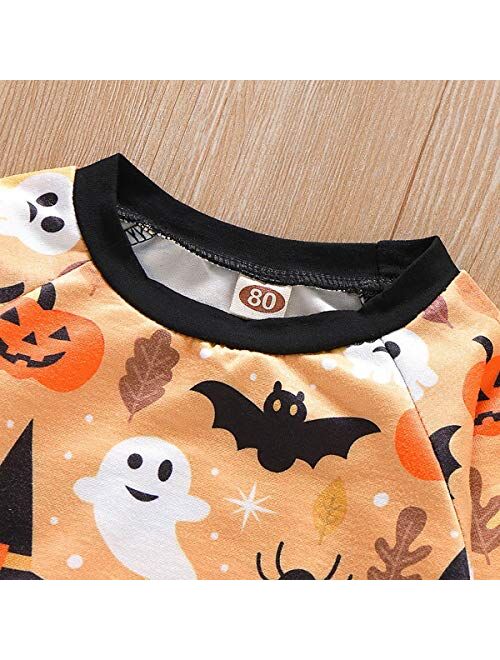 Halloween Outfit Toddler Baby Boys Girls Halloween Clothes Ghost Pumpkin Top + Long Pant + Hat 3pcs Outfit Set