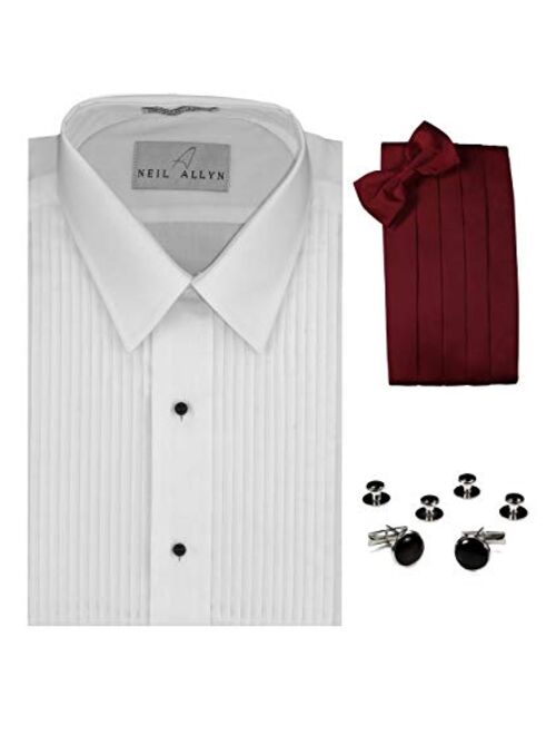 Lay-Down Collar Tuxedo Shirt, Burgundy Cummerbund, Bow-Tie, Cuff Links & Studs Set