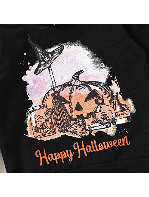 Halloween Baby Boy Girl Clothes 2PCs Outfit Set Happy Halloween Long Sleeve Hoodie Tops Sweatsuit Pumpkin Pant 0-24M
