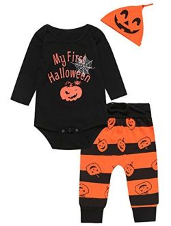 Baby Boy My First Halloween Outfit Pumpkin Long Sleeve Pants Set