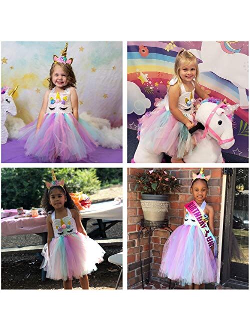 Tutu Dreams Sequin Unicorn Costume for Girls 1-10Y with Headband Birthday Party Gifts Halloween