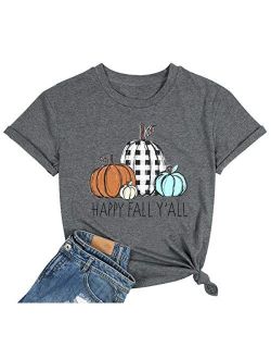 Halloween It's Fall Y'all Letter T Shirt Women Cartoon Pumpkin Graphic Spice Tee Tops