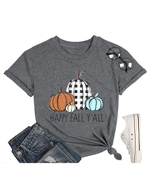 Halloween It's Fall Y'all Letter T Shirt Women Cartoon Pumpkin Graphic Spice Tee Tops
