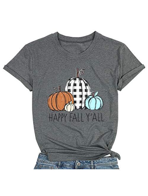 Halloween It's Fall Y'all Letter T Shirt Women Cartoon Pumpkin Graphic Spice Tee Tops