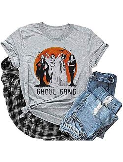 Ghoul Gang Halloween T Shirt Women Sunset Sanderson Sisters Graphic Tee Fall Short Sleeve Casual Tops