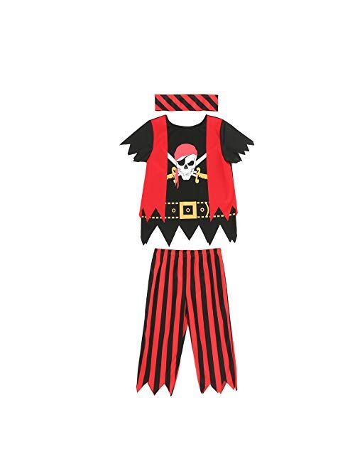 Kids Pirate Costume,Pirate Role Play Dress Up Completed Set 8pcs for Boys Size 3-4,5-6,7-8,8-10