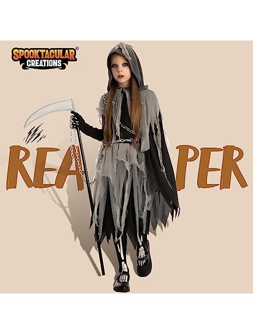Spooktacular Creations Grim Reaper Girl Costume Glow in The Dark for Halloween