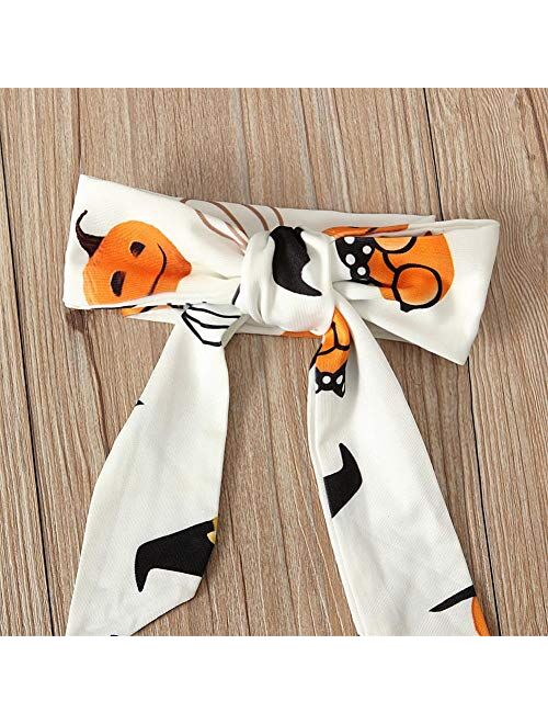 Baby Boys Girls Halloween One-Piece Long Sleeve Jumpsuit Dress Pumpkin Ghost Printed Pajama Outfits