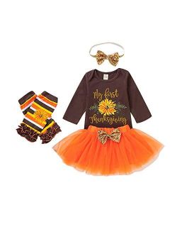 Halloween Outfits Newborn Baby Cute Ghost Romper Pumpkin Bodysuit Tulle Tutu Skirt Leg Warmer with Headband 4Pcs Clothes Set