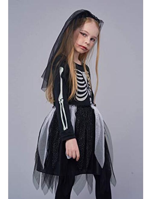 Skeleton Costumes, Halloween Scary Fancy Dress Up, Zombie/Ghost Outfit for World Book Day, Carnival Party