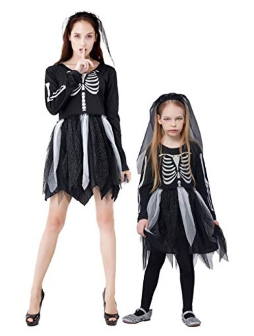 Skeleton Costumes, Halloween Scary Fancy Dress Up, Zombie/Ghost Outfit for World Book Day, Carnival Party