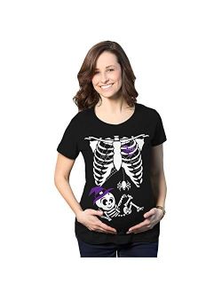 Crazy Dog T-Shirts Maternity Witch Baby Bump Skeleton Cute Pregnancy Tshirt Halloween Night
