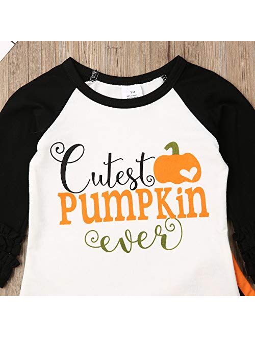 2Pcs Toddler Baby Girl Halloween Clothes Pumpkin Unicorn Long Sleeve Tops Striped Legging Pants Pajama Set