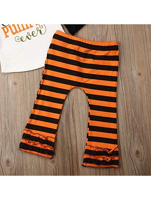 2Pcs Toddler Baby Girl Halloween Clothes Pumpkin Unicorn Long Sleeve Tops Striped Legging Pants Pajama Set