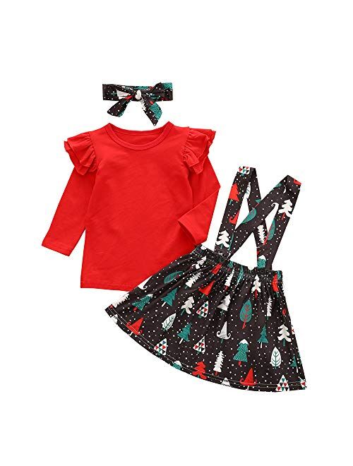 Toddler Baby Girls Halloween Christmas Outfits Suspender Skirt Set,Ruffle Long Sleeve Tops T Shirts & Overall Dress