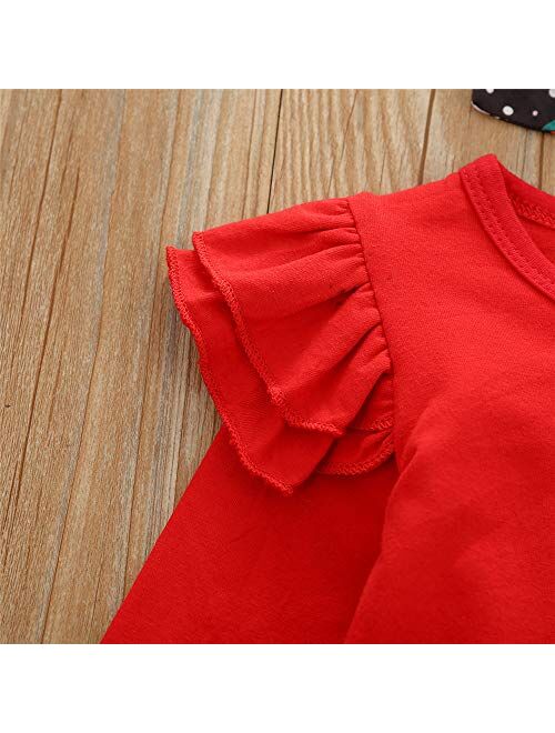 Toddler Baby Girls Halloween Christmas Outfits Suspender Skirt Set,Ruffle Long Sleeve Tops T Shirts & Overall Dress