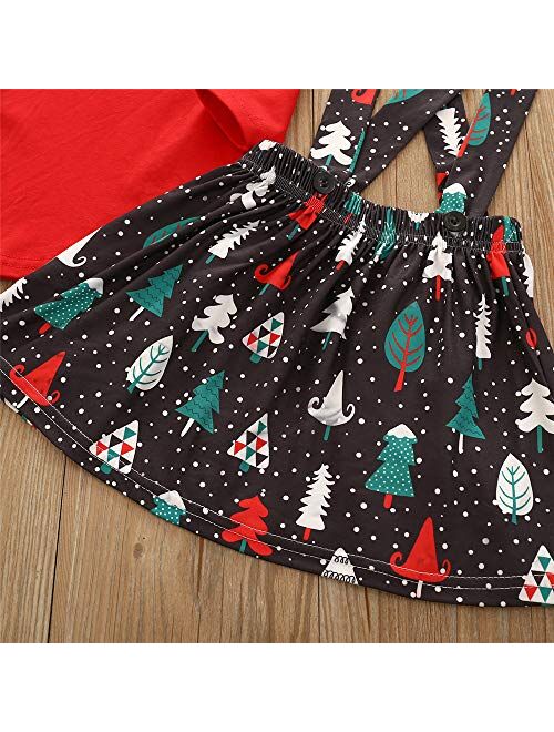 Toddler Baby Girls Halloween Christmas Outfits Suspender Skirt Set,Ruffle Long Sleeve Tops T Shirts & Overall Dress