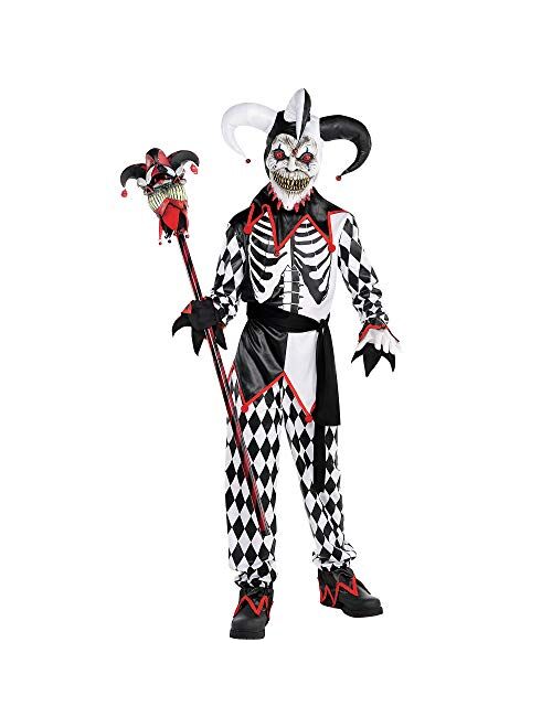 AMSCAN Sinister Jester Halloween Costume for Boys, Includes Tunic, Hat, Mask, Pants, Sash