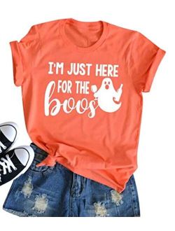 I'm Just Here for The Boos T-Shirt Women Funny Halloween Shirt Funny Graphic Tees Carnival Short Sleeve Tees Tops