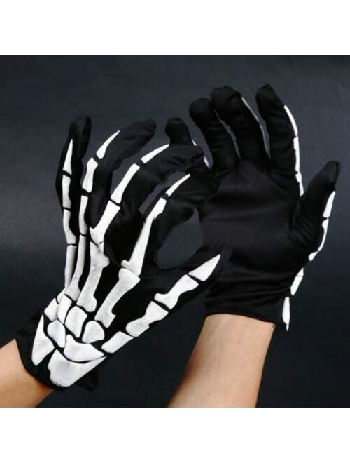 Skeleton Gloves-Cosplay Unisex Full Finger Gloves Costume Cosplay Skeleton Hand Gloves for Halloween Party Fancy Dress Costume Black