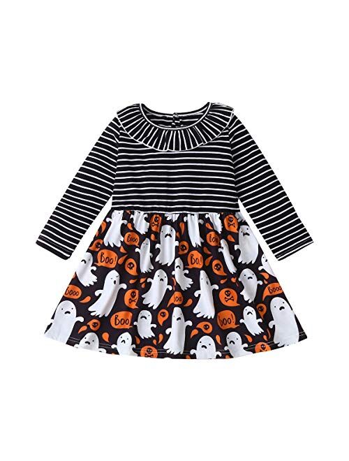 Toddler Baby Halloween Outfits Kids Girls Long Sleeve Dress Striped Skirts Halloween Dress