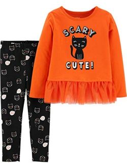 Toddler Girls Orange Black Cat Kitten Sparkle Glitter Tutu 2 Pc Set