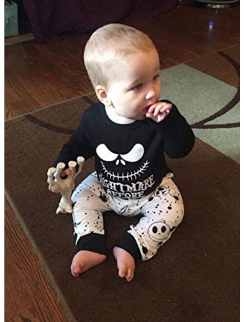 Halloween Todder Baby Boy Girl Clothes 2PCs Outfit Set Nightmare Before Nap Time T-Shirt and Skull Pants 0-6 T