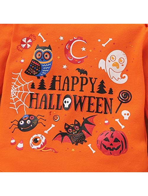 Infant Baby Girl Boy Halloween Clothes Pumpkin Romper with Hat and Long Pants Outfits Set