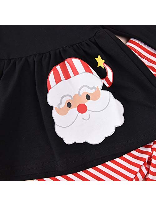 Toddler Kids Baby Girls Christmas Outfit Santa Print Shirts Tops Dress Pants Leggings Headband Halloween Clothes Set