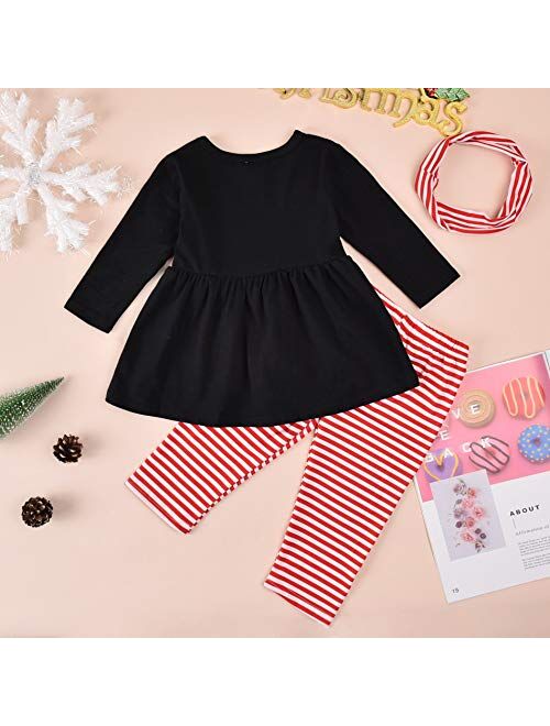 Toddler Kids Baby Girls Christmas Outfit Santa Print Shirts Tops Dress Pants Leggings Headband Halloween Clothes Set