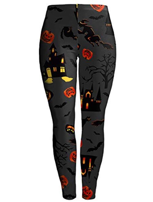 Sister Amy Women's Halloween Pumpkin Skulls Printed Ankle Elastic Tights Legging Halloween